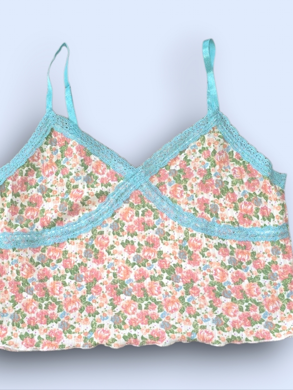 L - Wild Fable Ditsy Floral Lace Trim Ribbed Cami Crop Top #Y2K